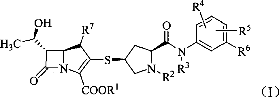 Sulfhydryl pyrrolidine formyl arylamine heterocycle substituted penem derivant