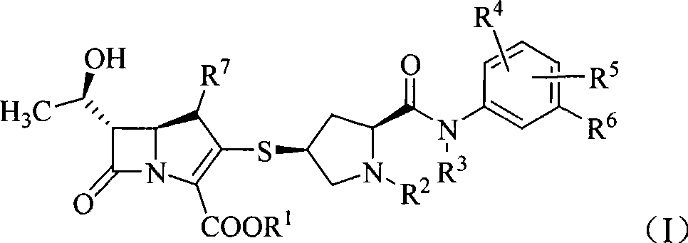 Sulfhydryl pyrrolidine formyl arylamine heterocycle substituted penem derivant