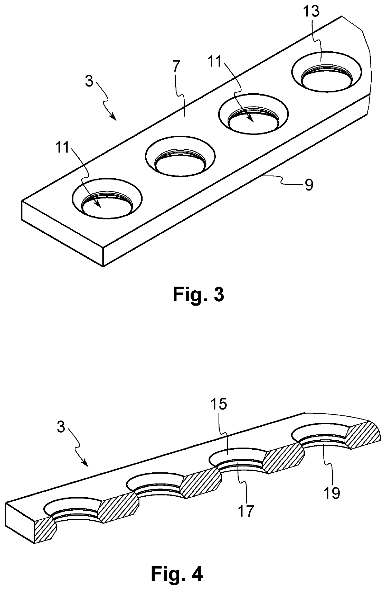 Bone plate system comprising a fastening element having a hard surface