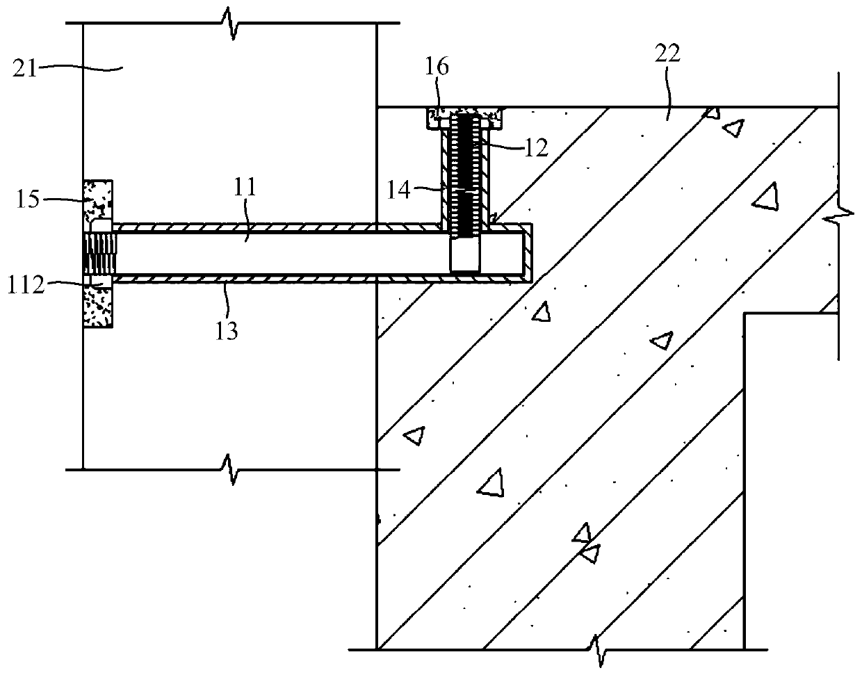 Connection structure for wall plate and main body structure, and construction method of connection structure