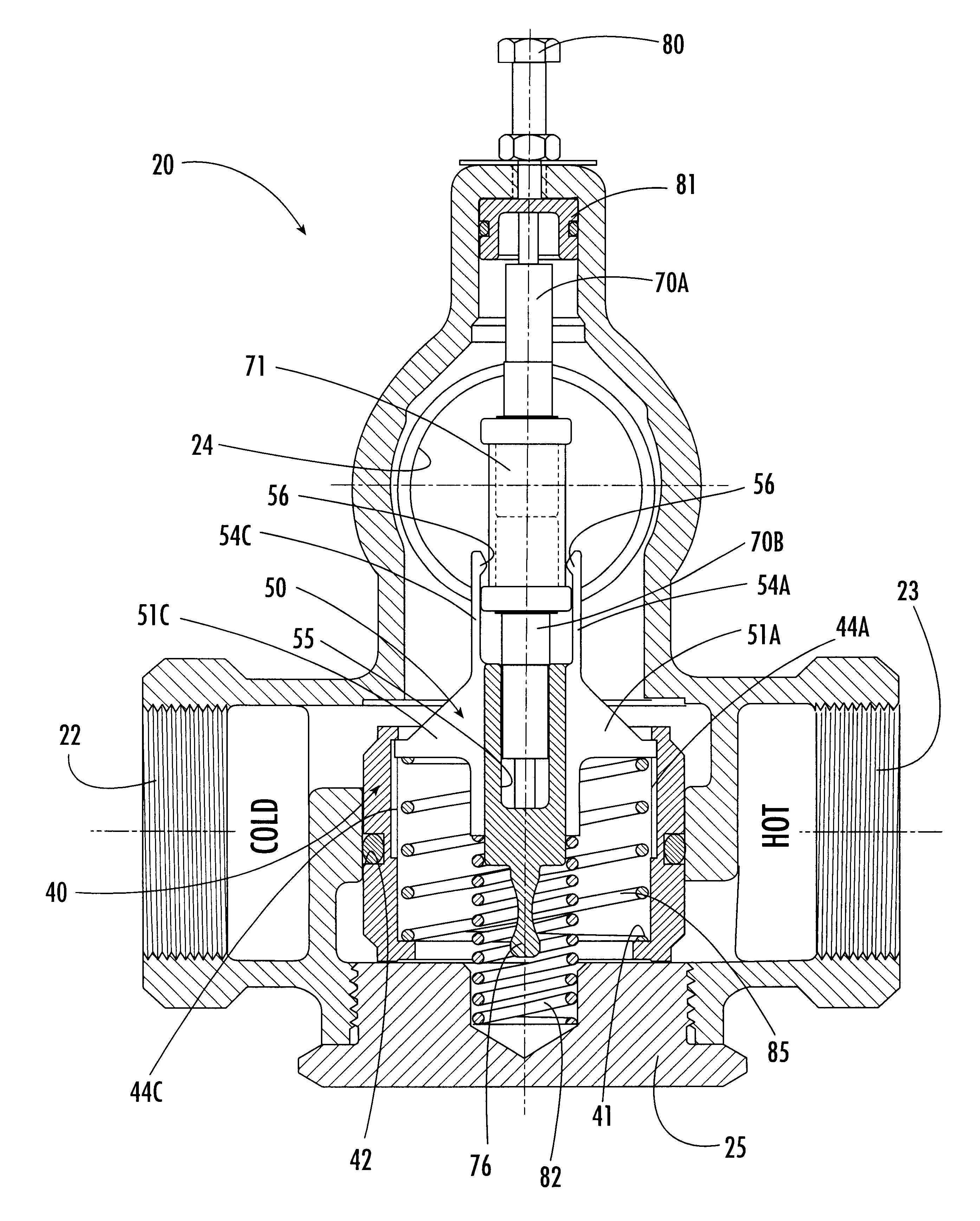 Temperature-responsive mixing valve