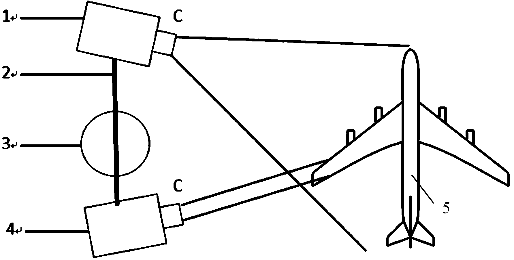 Scanning region positioning device in residual ice detection process of airplane