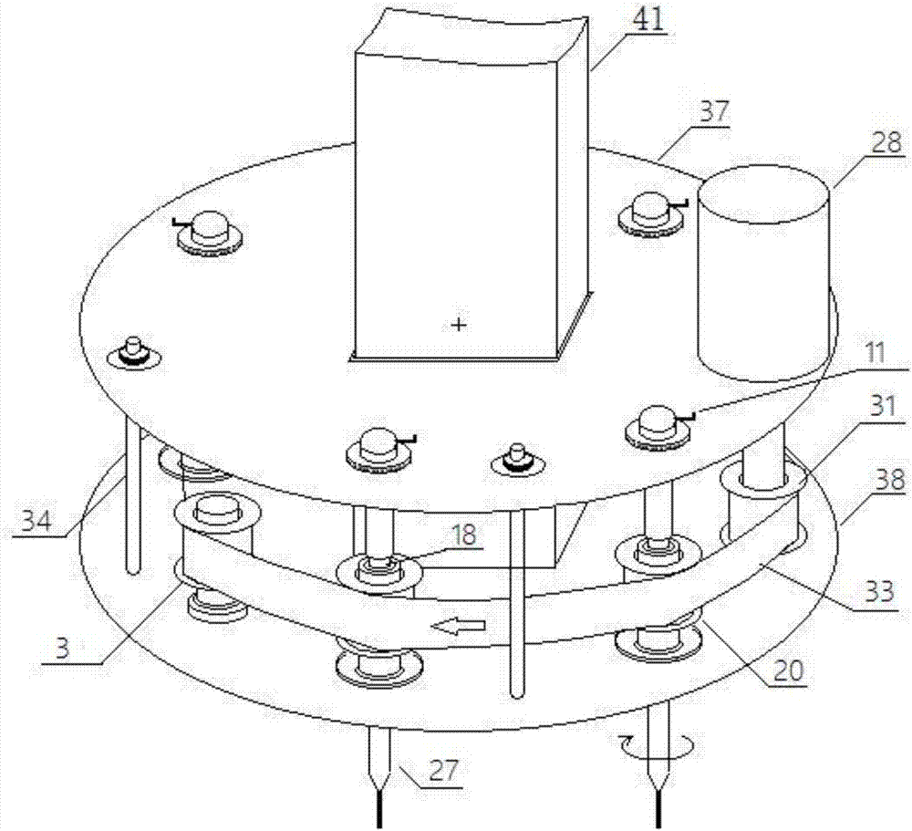 Clamp device used for electric spark pulse discharging and synchronous rotating machining for multiple fine holes