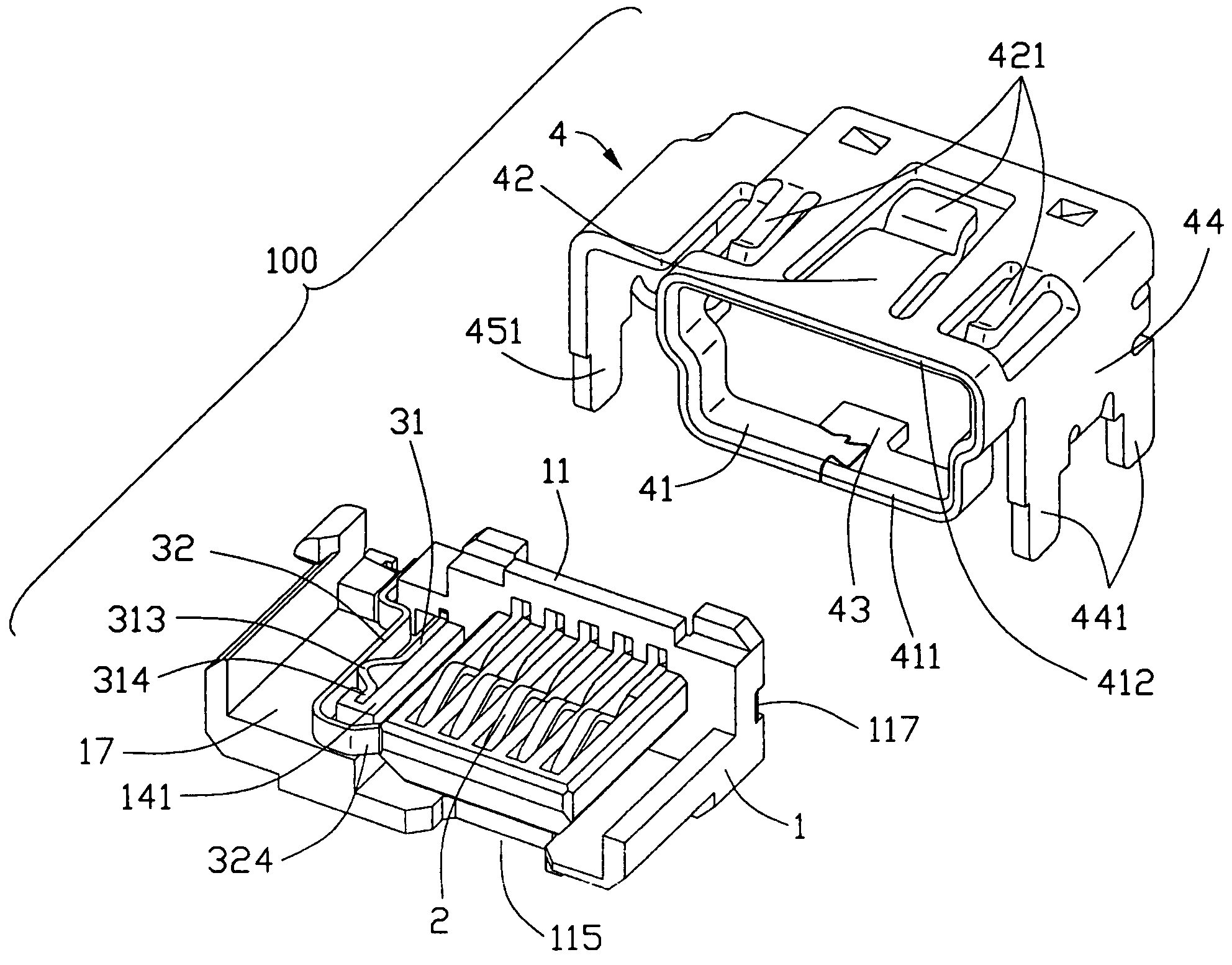 Electrical connector with a detective switch