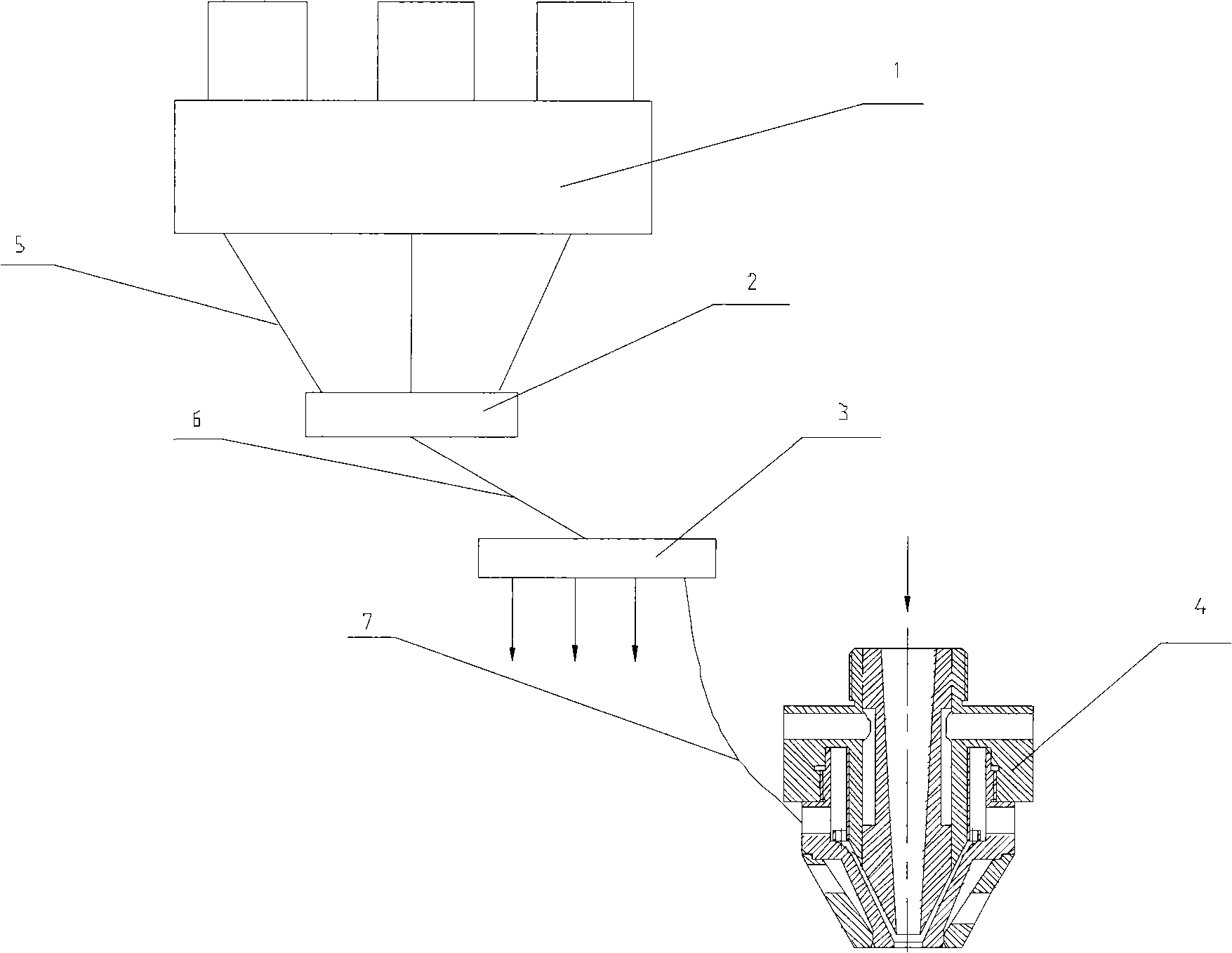 Coaxial powder feeding system for quickly molding and producing functional gradient material with laser