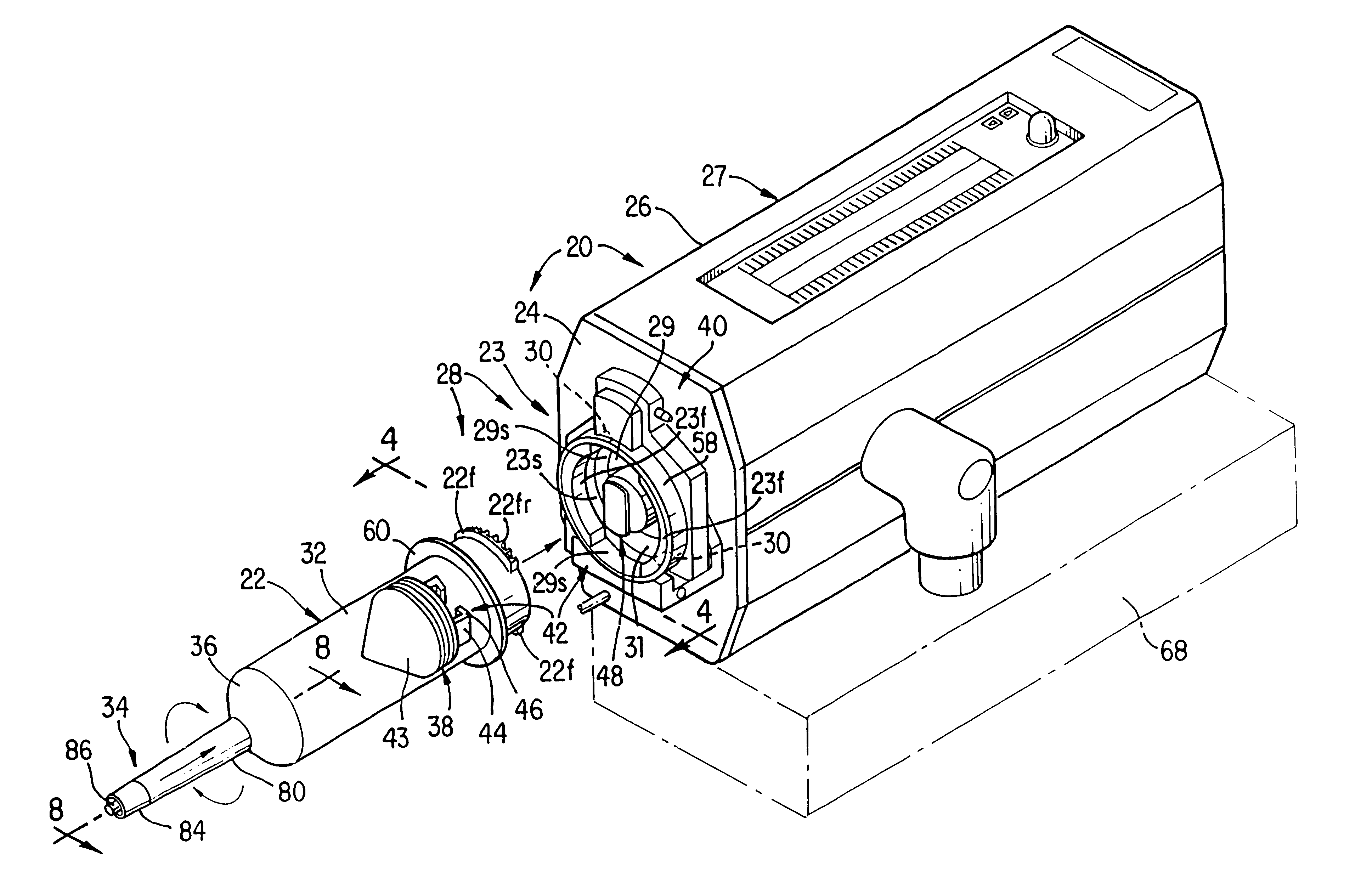 Front-loading medical injector and syringe for use therewith