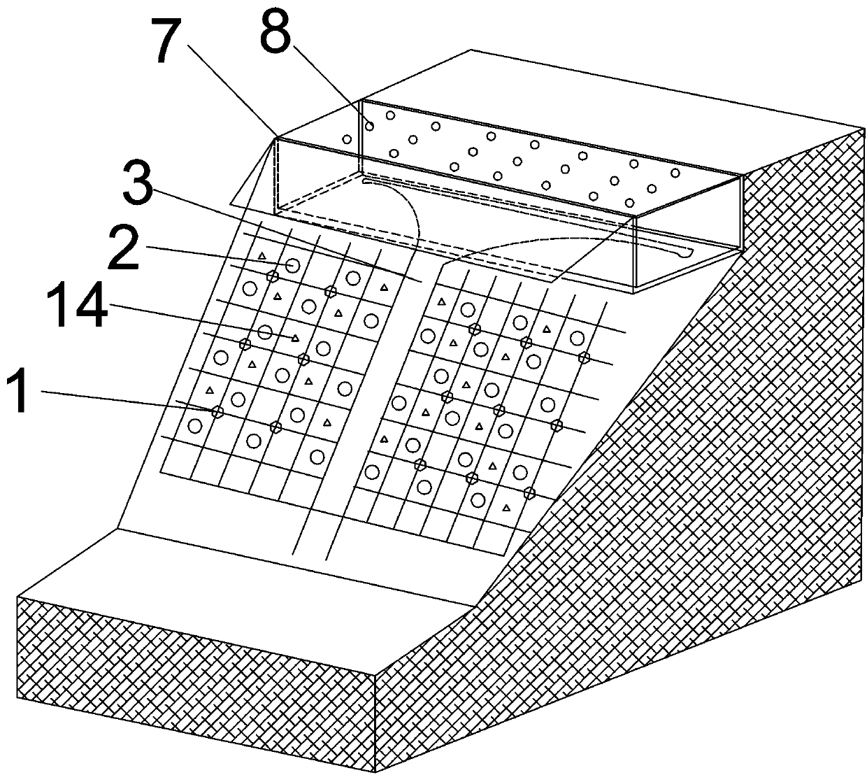 Water supplement and drainage control method for hanging board and sunshade board combined support slope greening structure