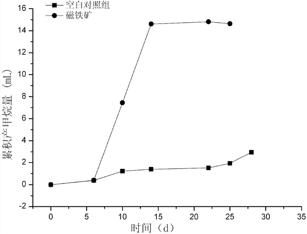 Method for improving anaerobic methanogenesis efficiency by using nano magnetite