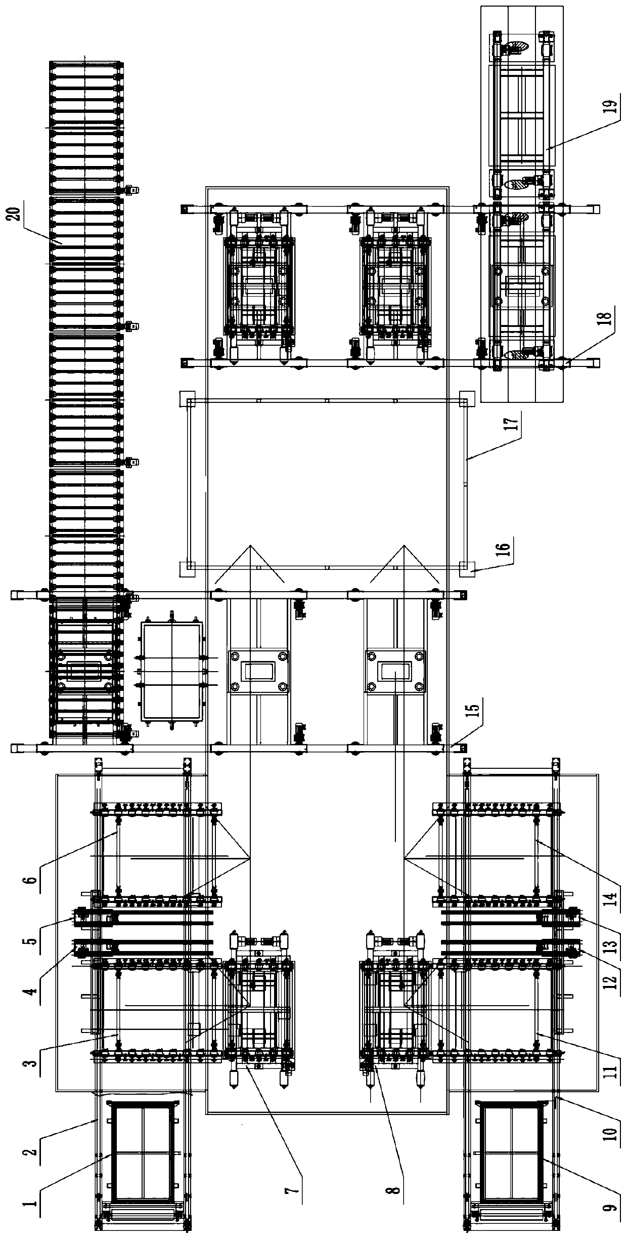 F-shaped molding production line, F-shaped molding production method and V technique casting method