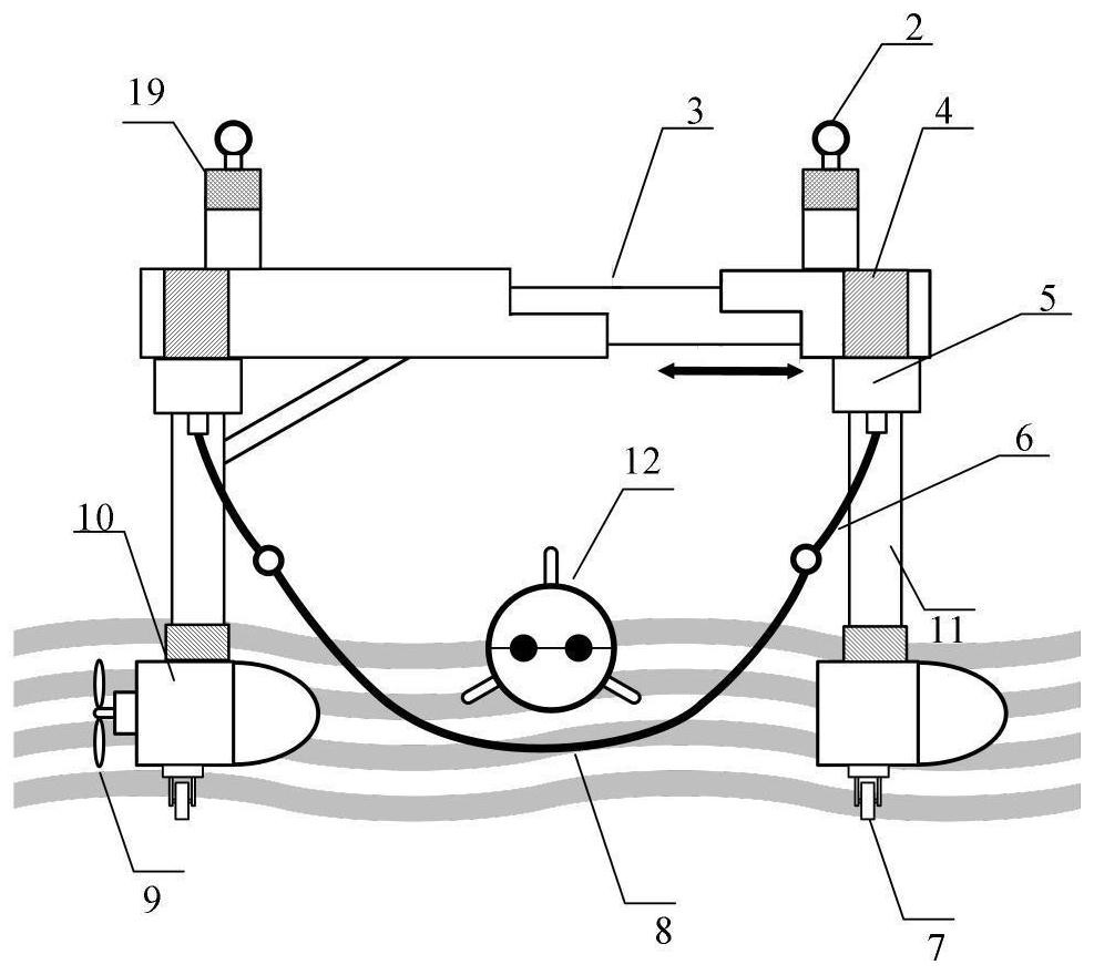 Submersible vehicle laying and recovering device with variable structure and laying and recovering method thereof