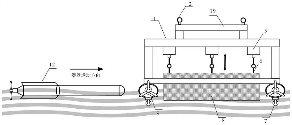 Submersible vehicle laying and recovering device with variable structure and laying and recovering method thereof