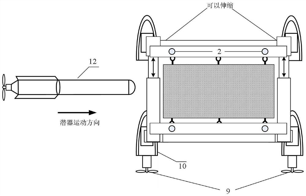 Submersible vehicle laying and recovering device with variable structure and laying and recovering method thereof