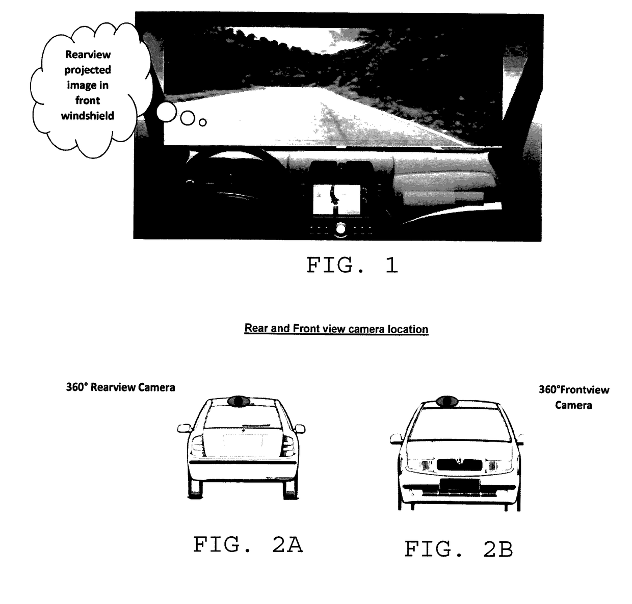 Rearview video full windshield projector