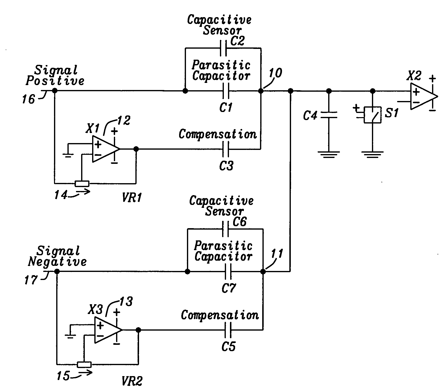 Compensation of parasitic capacitances of capacitive sensors