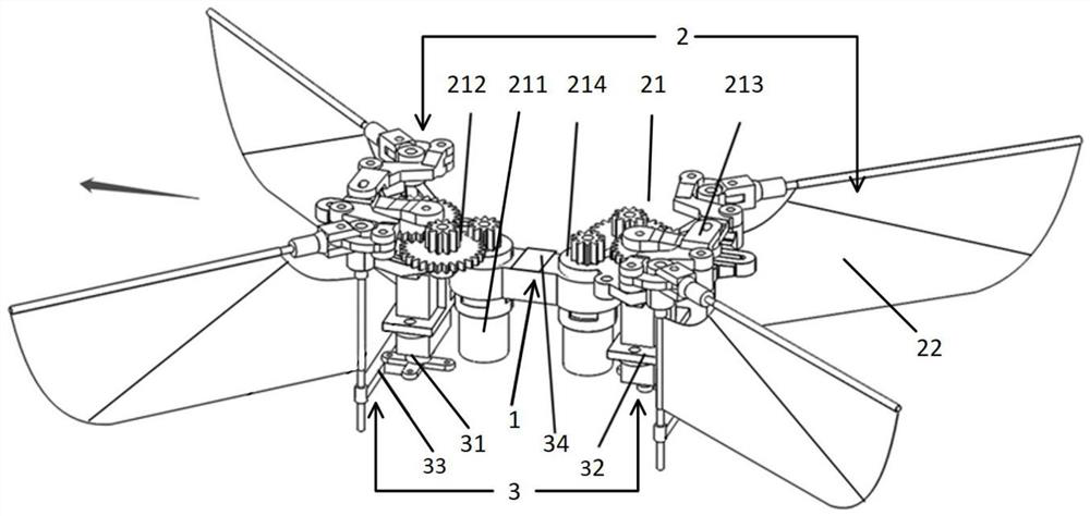 Miniature double-flapping-wing aircraft capable of realizing autonomous stability augmentation control and control moment generation method thereof