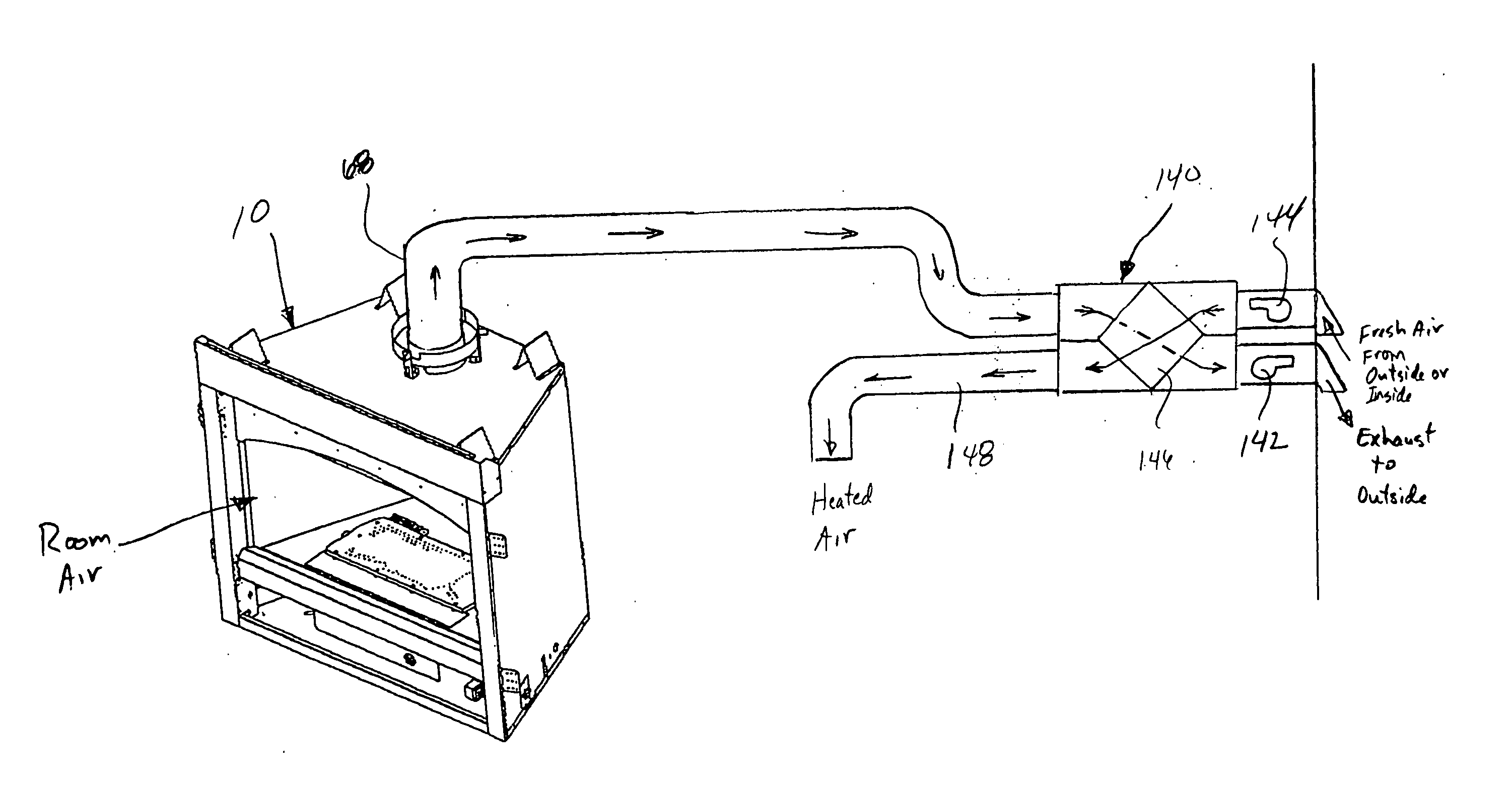 Exhaust system for open front fireplace