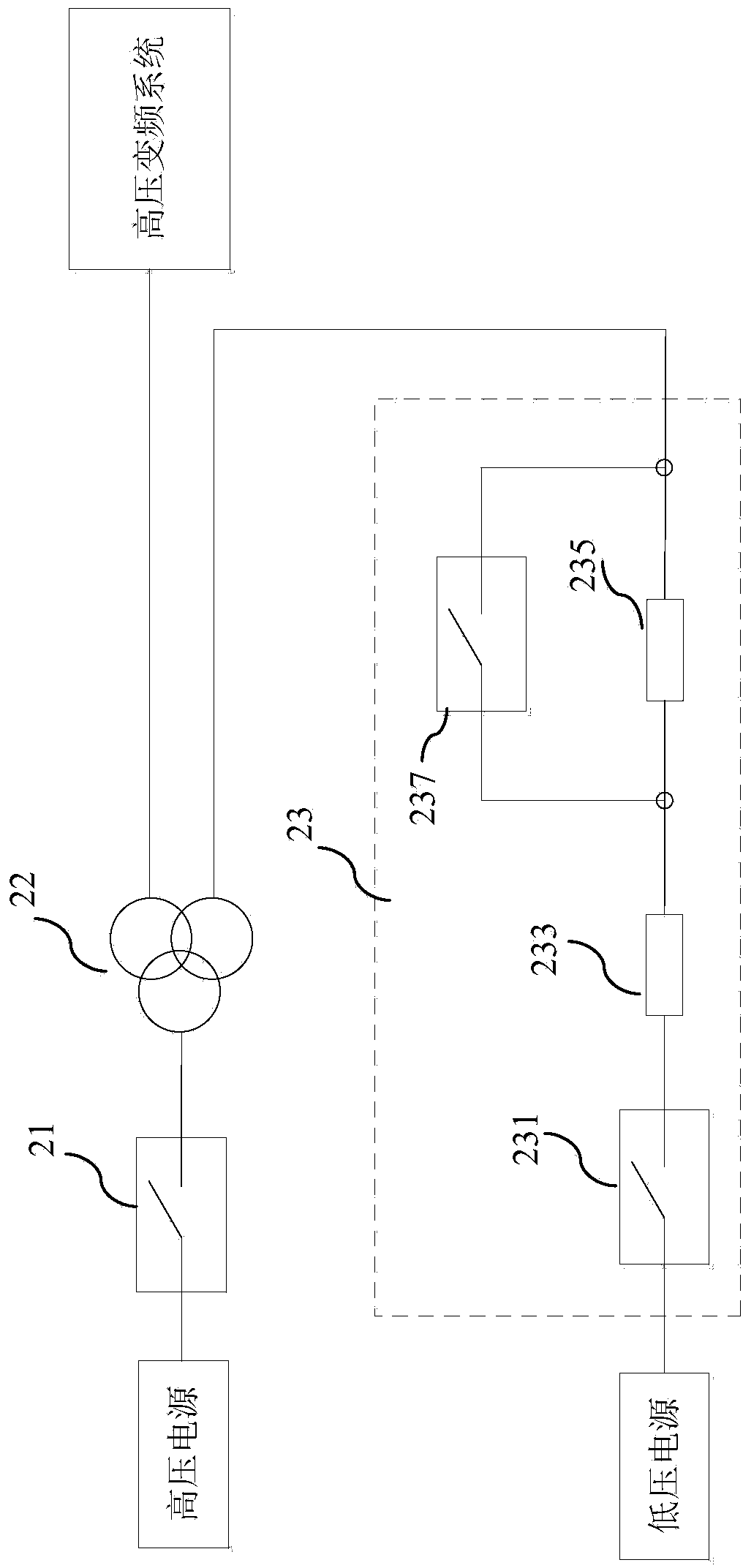 Low-voltage precharging system for high-voltage variable frequency system, and control method of low-voltage precharging system