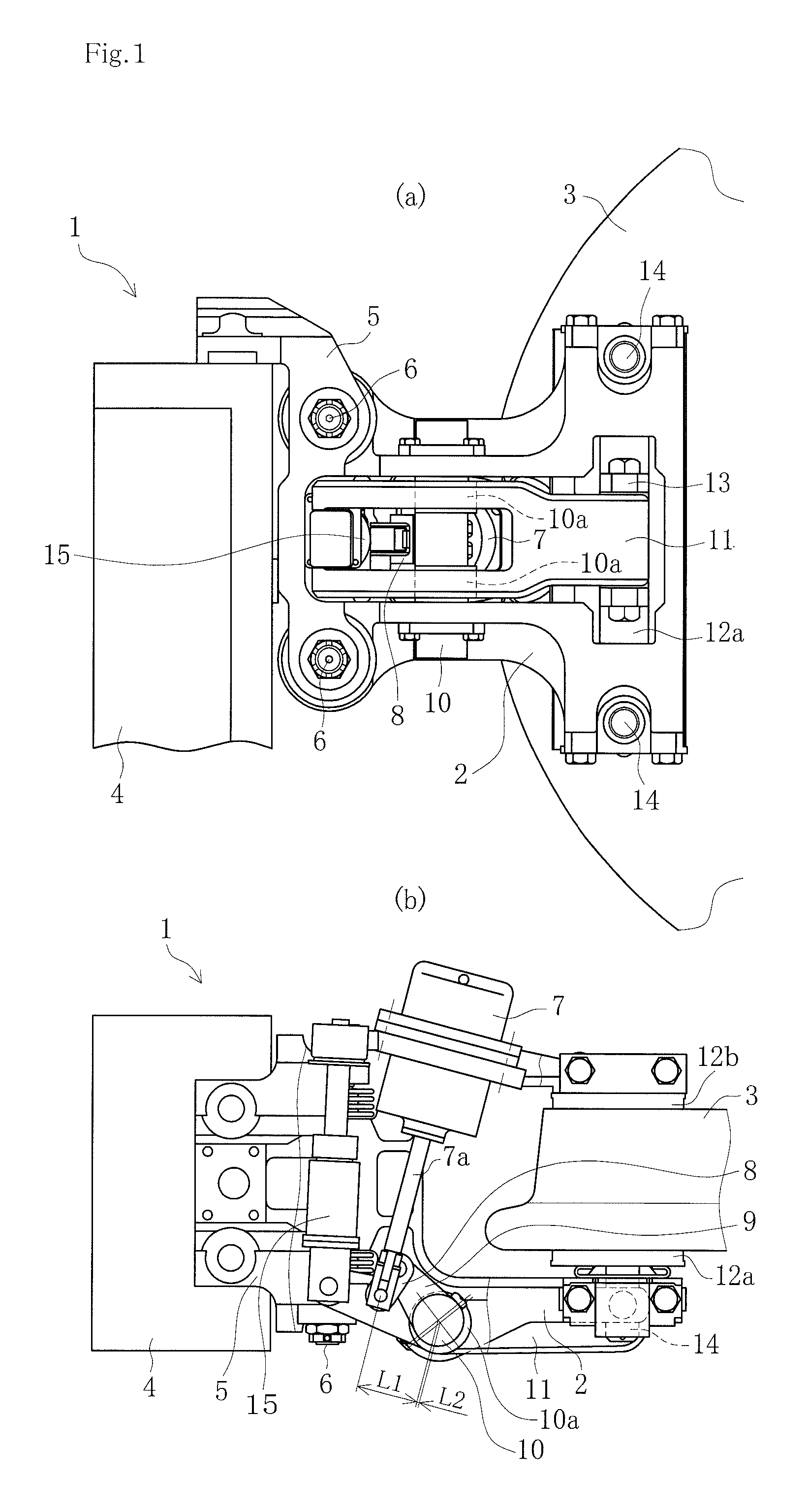 Caliper brake device for railway vehicles