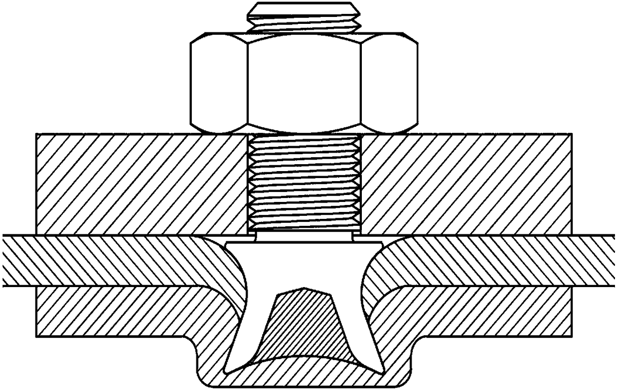 Semi-hollow self-punching riveting screw with fastening thread and self-punching riveting equipment and method