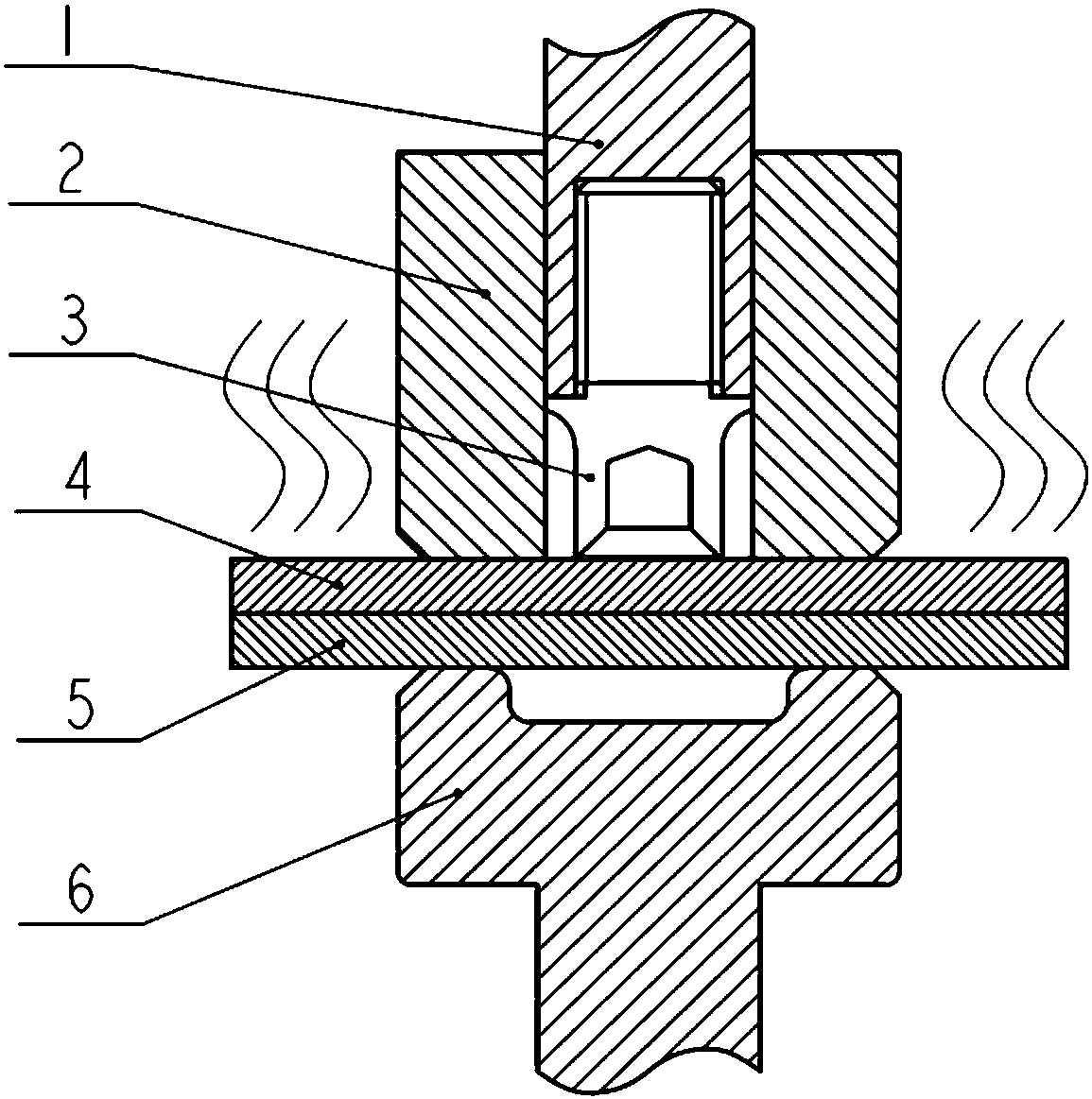 Semi-hollow self-punching riveting screw with fastening thread and self-punching riveting equipment and method