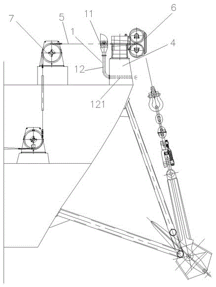 Flushing device for anchor connecting steel wire rope of platform maintenance work ship