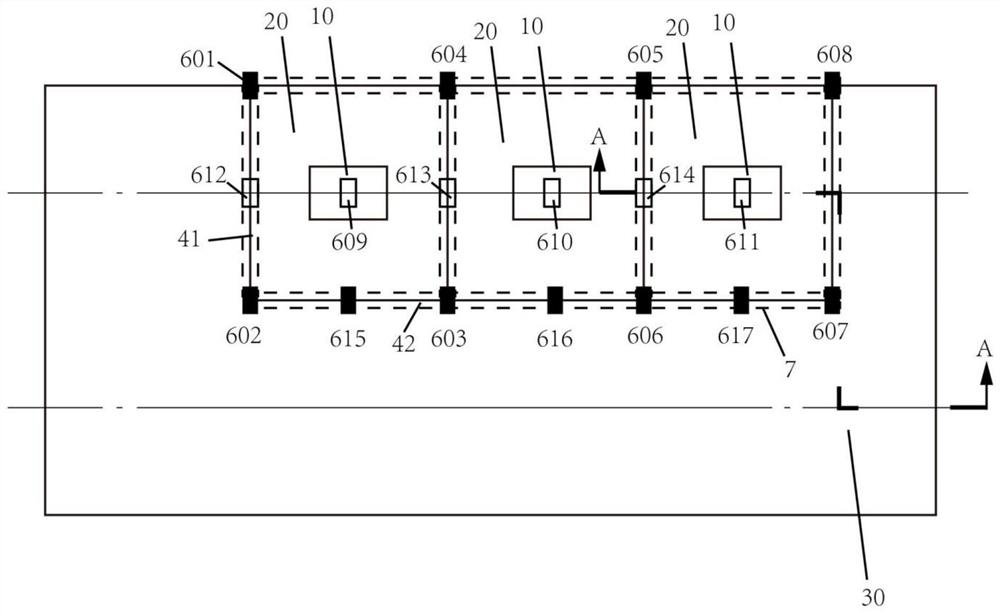 A substation building structure in which the main transformer foundation is connected to the building foundation