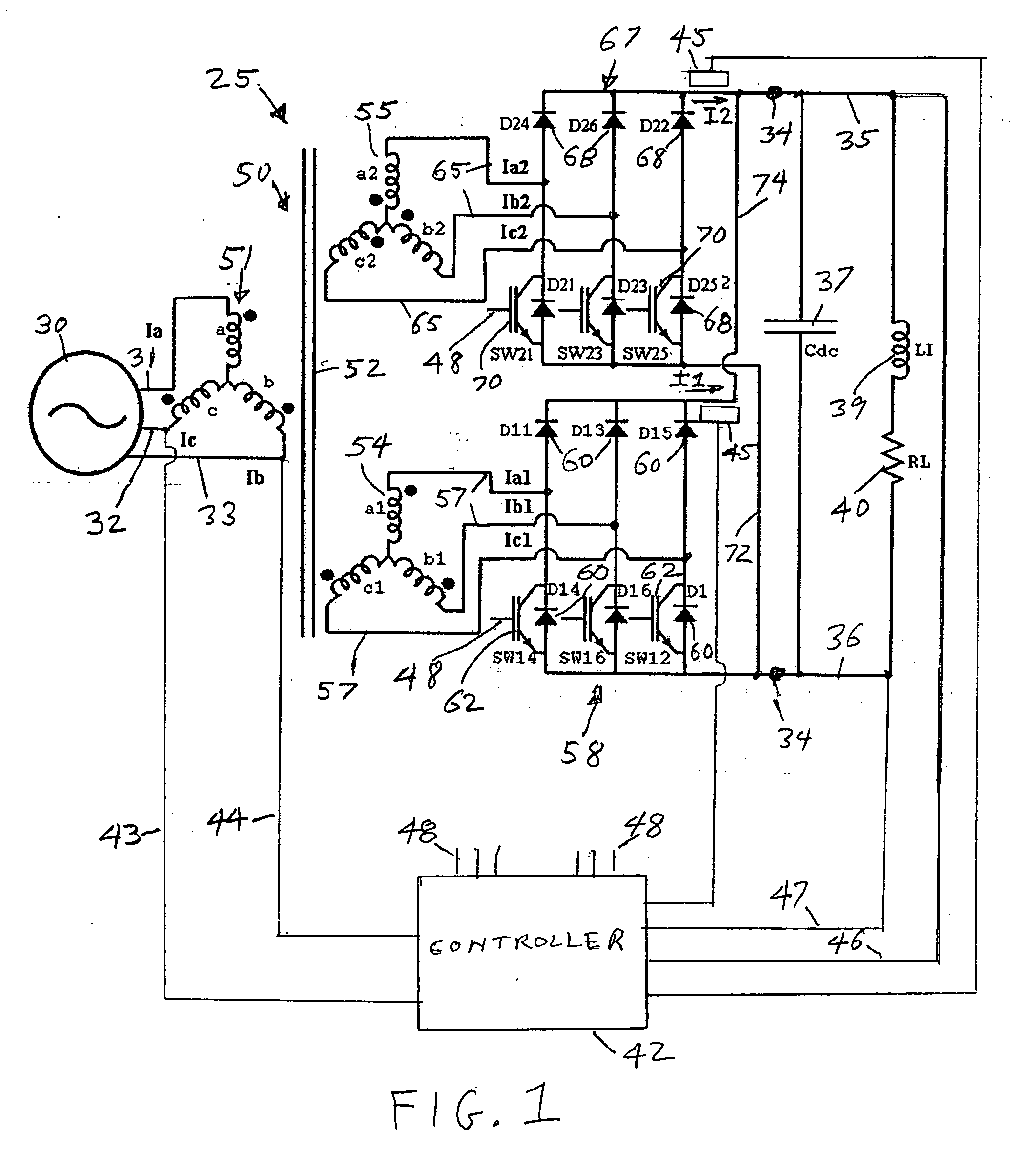 Boost rectifier with half-power rated semiconductor devices