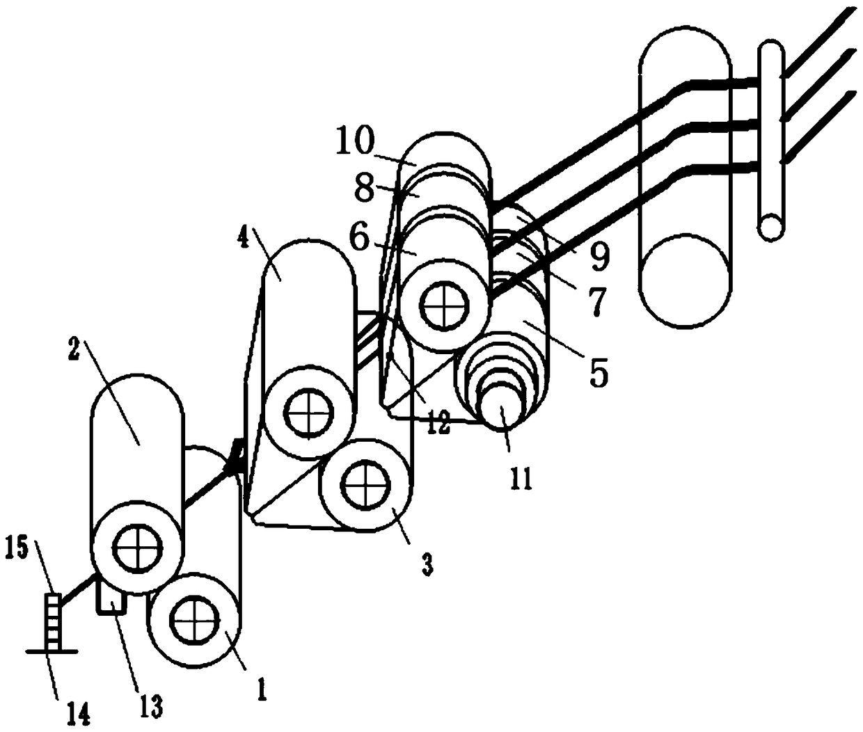 Method and device for regulating yarn linear density and blending ratio by three-component synchronous drafting