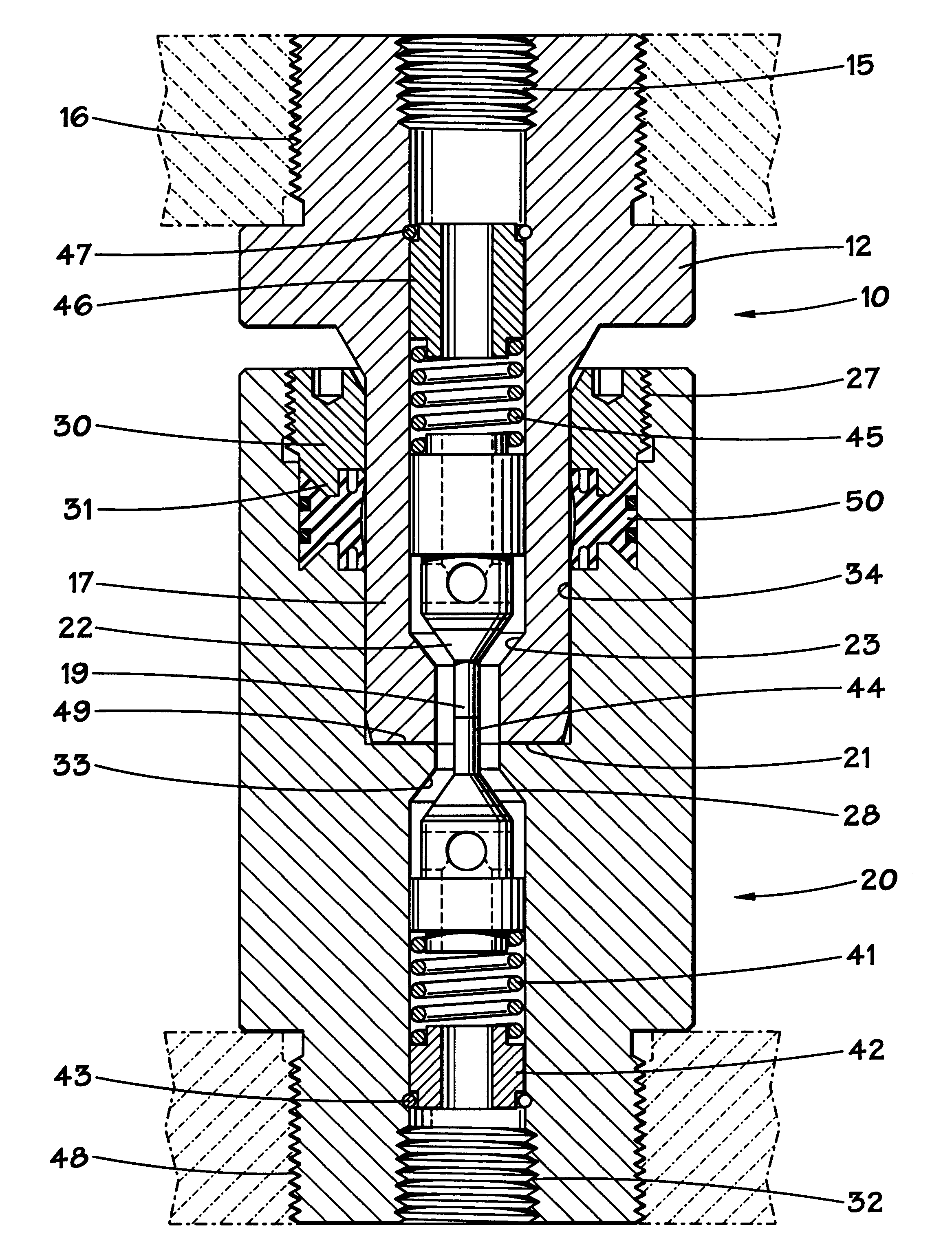 Hydraulic coupling with pressure-energized dovetail seal