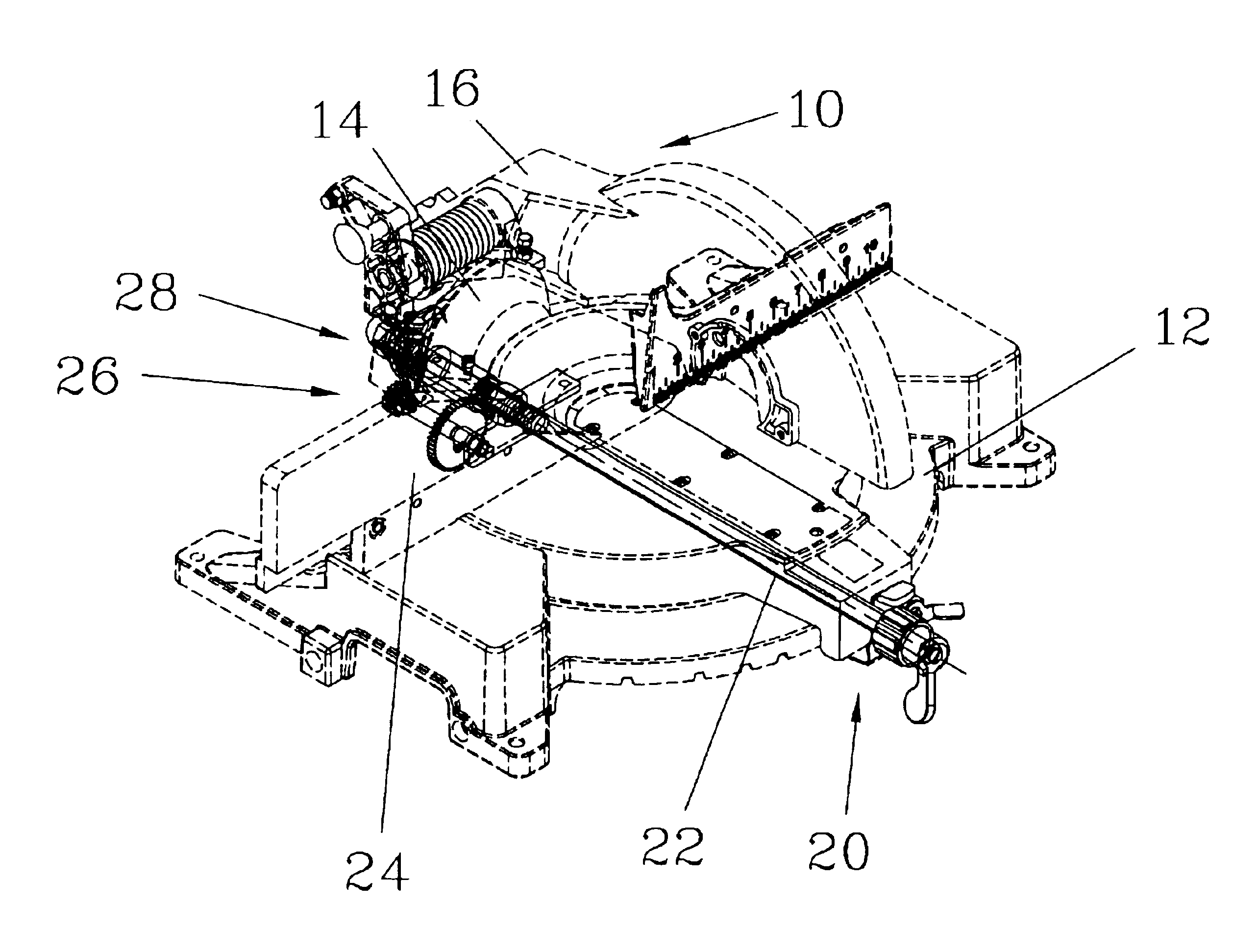 Circular saw having saw arm angle adjusting device