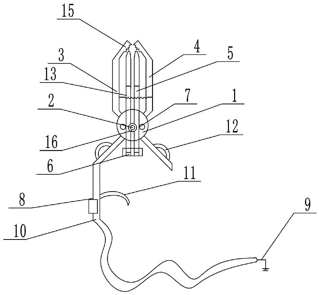 Test line wiring tool with voltage monitoring and auxiliary storage function