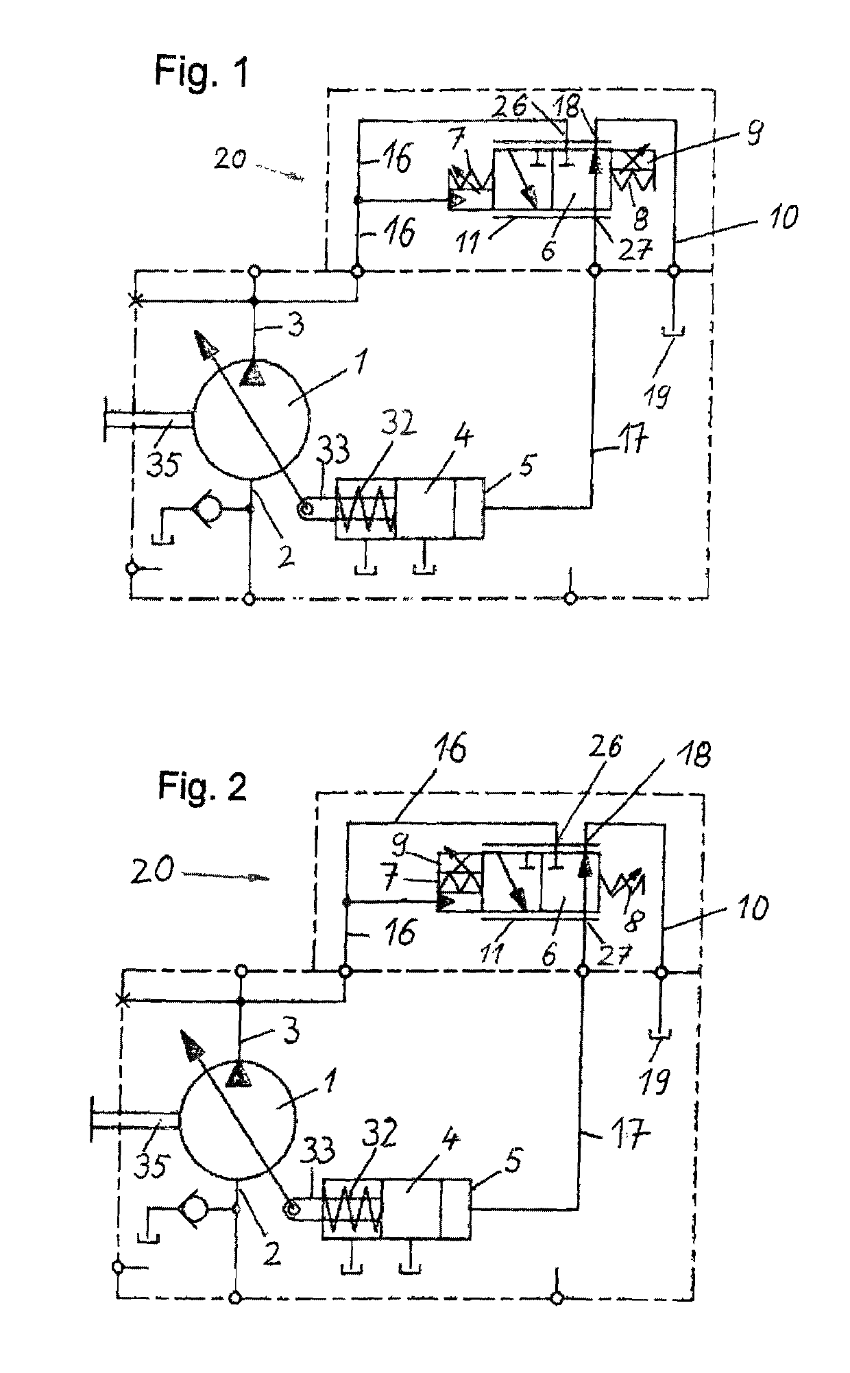 Control unit for hydraulic variable displacement pumps and variable displacement pump with a control unit