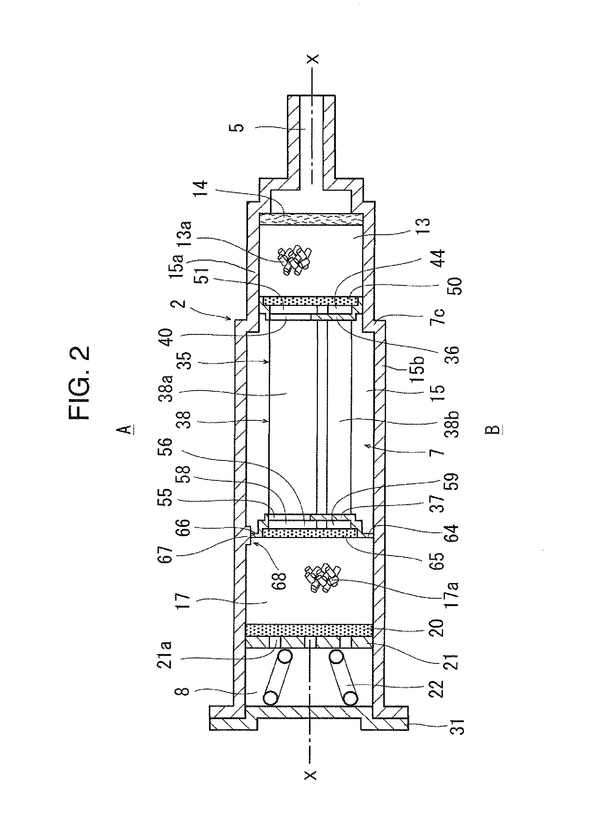 Evaporated fuel treating device