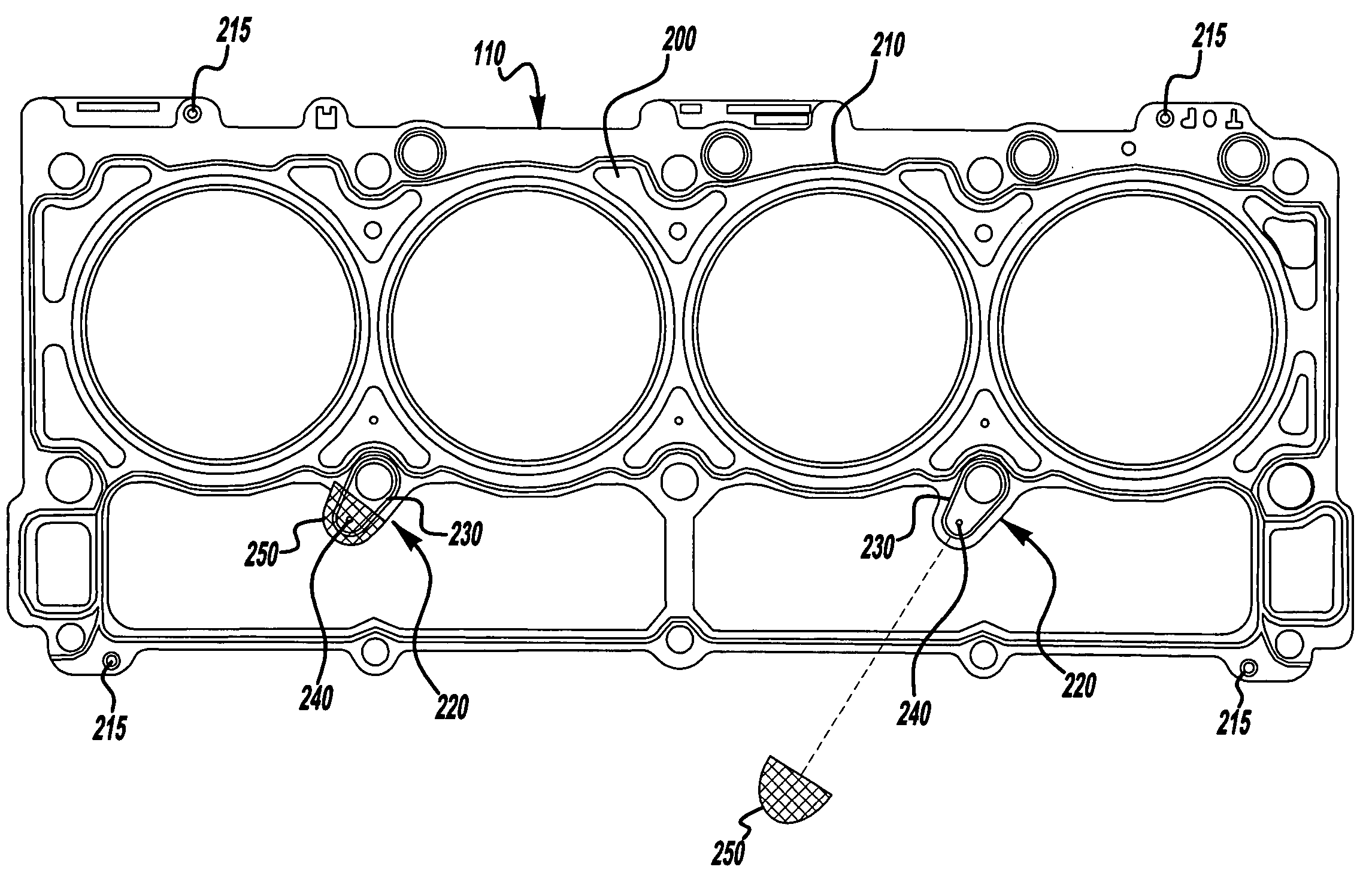 Cylinder head gasket with integral filter element