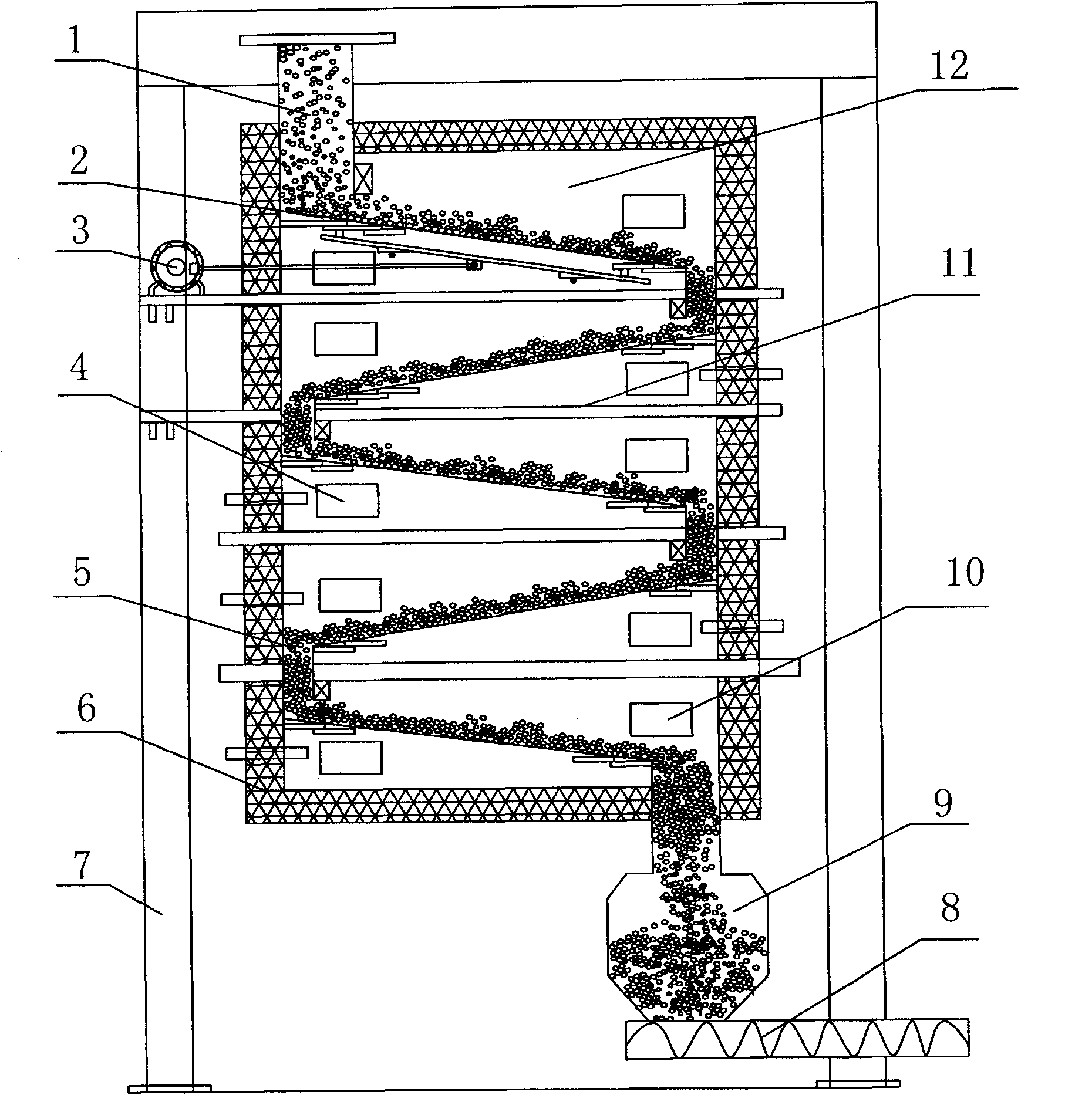 Lignite drying and carbonization quality-improving tower with reciprocating and turning-back rolling bed