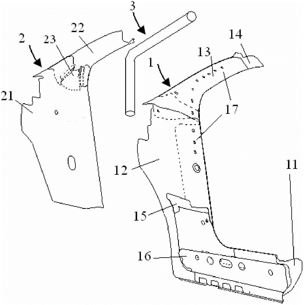 Column A of automobile with movable roof and automobile with movable roof