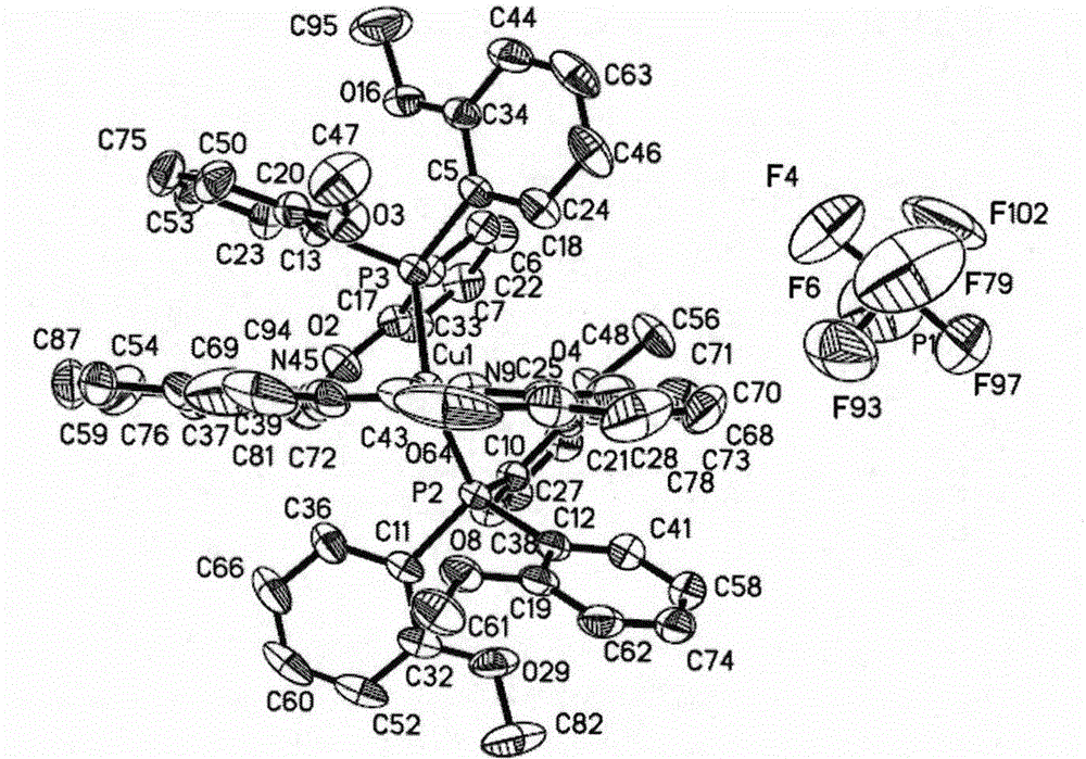 Cuprous complex orange red phosphorescent material based on benzoxazolyl quinoline