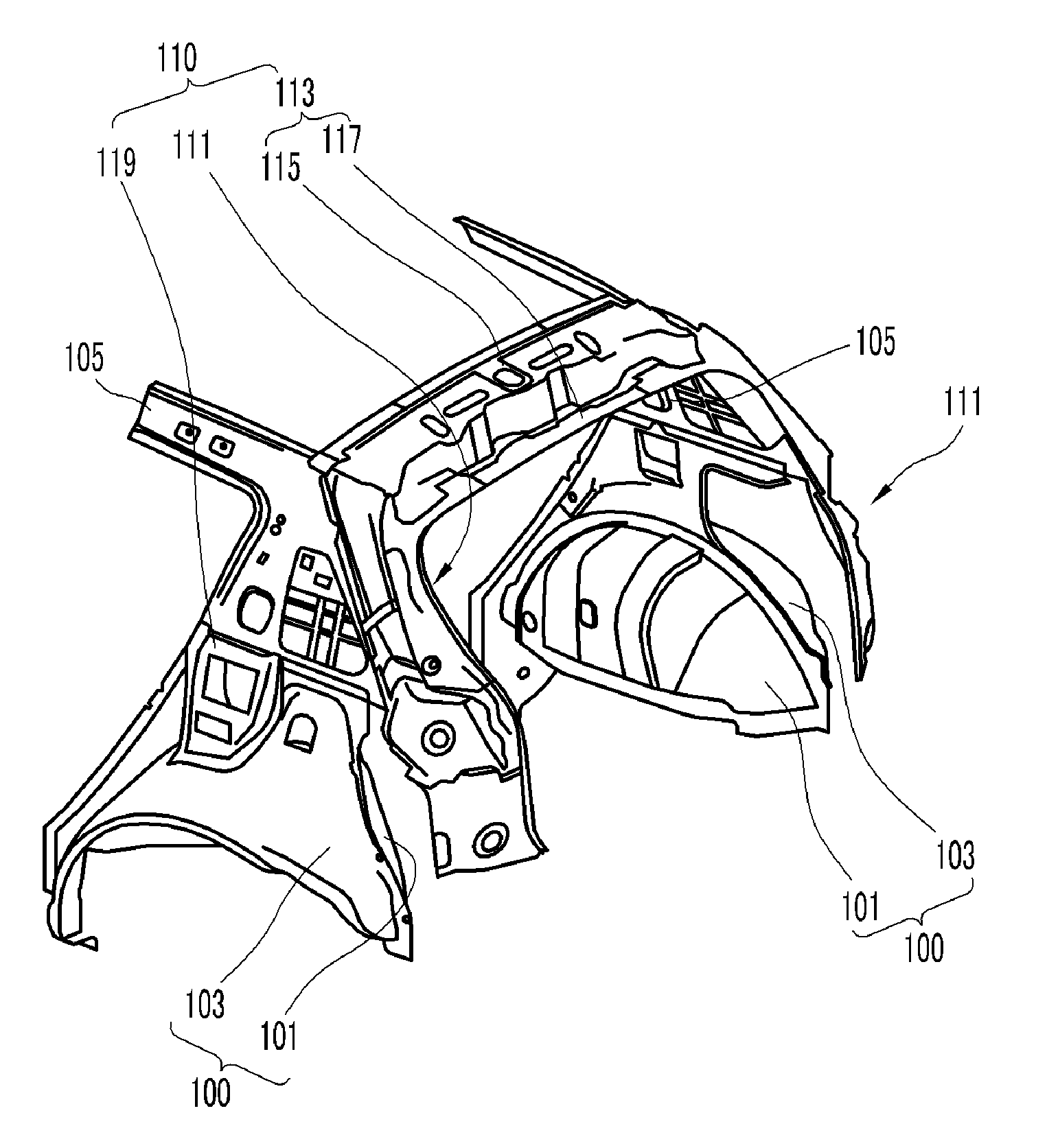 Rear wheel housing reinforcement unit for vehicle