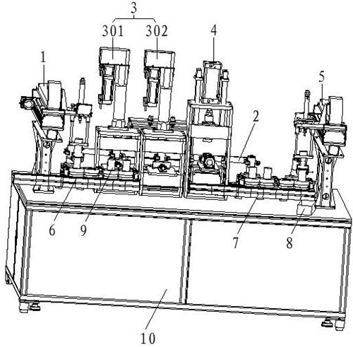 A battery automatic flanging sealing and rolling groove production line