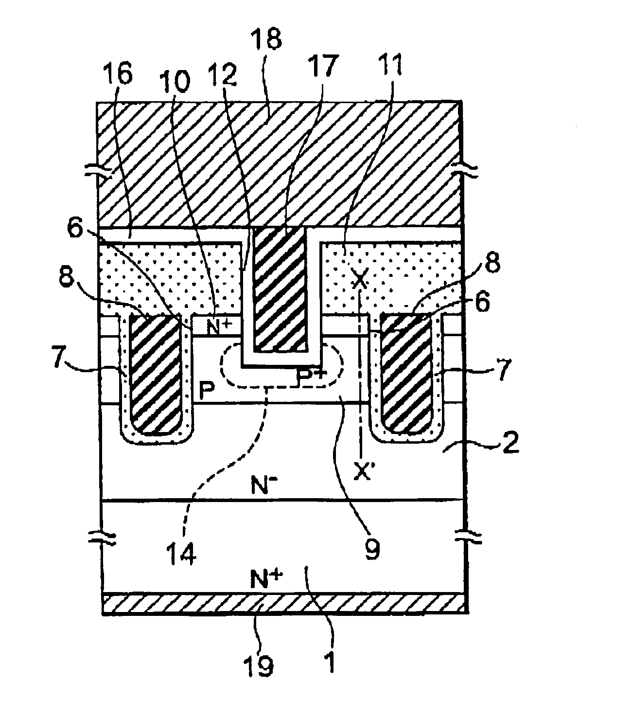 Vertical MOSFET reduced in cell size and method of producing the same