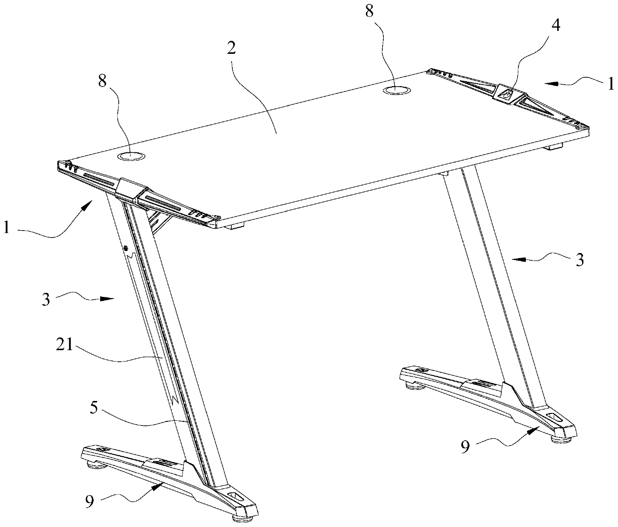 Light-emitting edge covering device and e-sports table comprising light-emitting edge covering device