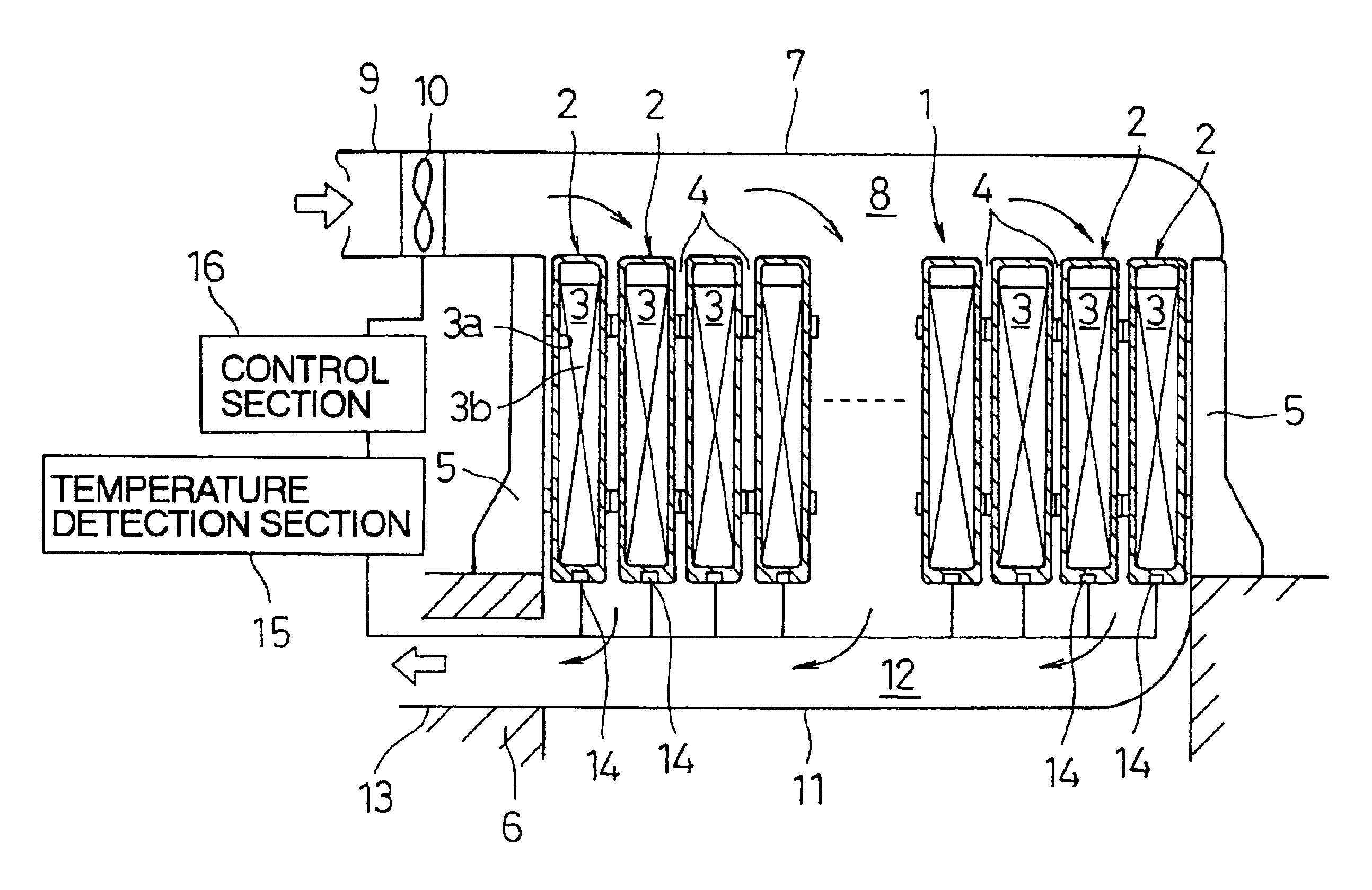 Cooling device for battery pack and rechargeable battery