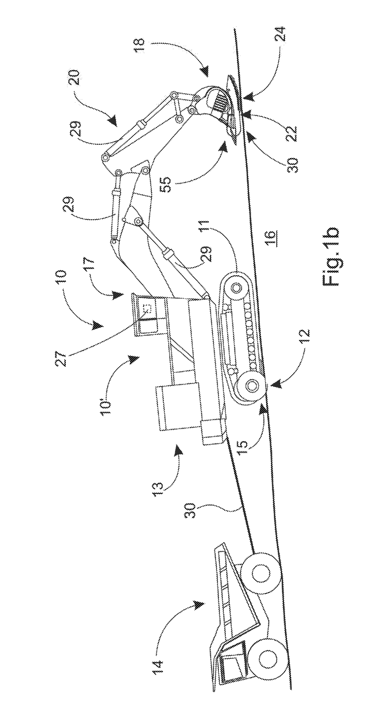 Method and arrangement for transferring a heavy work machine on a sloping base