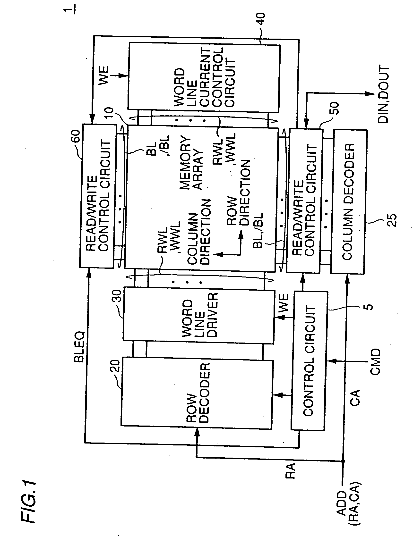 Thin film magnetic memory device including memory cells having a magnetic tunnel junction