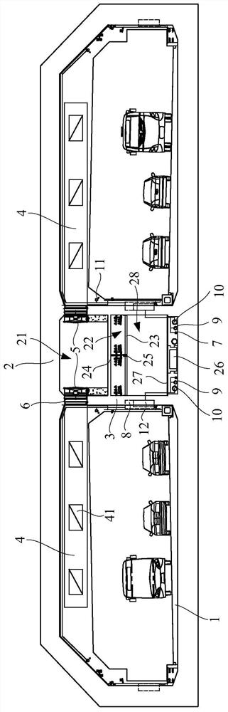 Tunnel structure with rectangular cross section