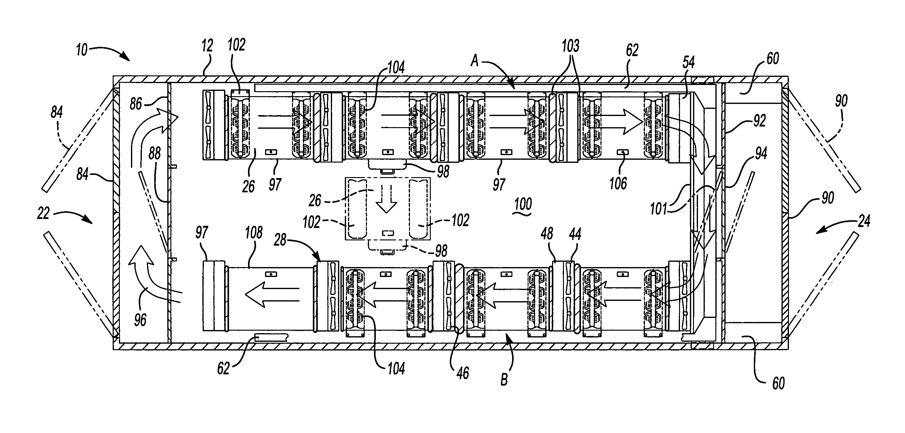 Cooling method for a data center in a shipping container