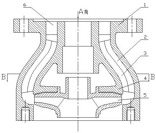 Space guide vane body of a staggered centrifugal pump