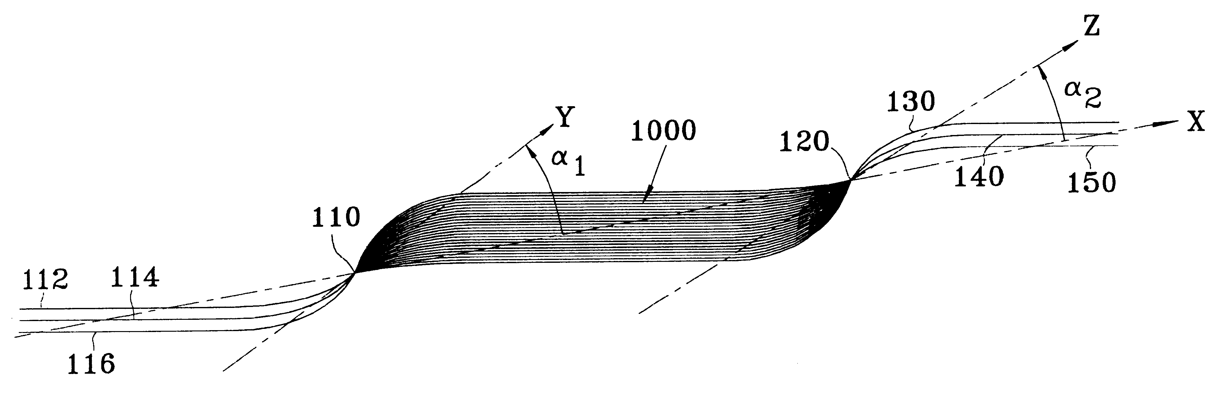 Optical component of the waveguide array spectrograph type, having centered outlet channels