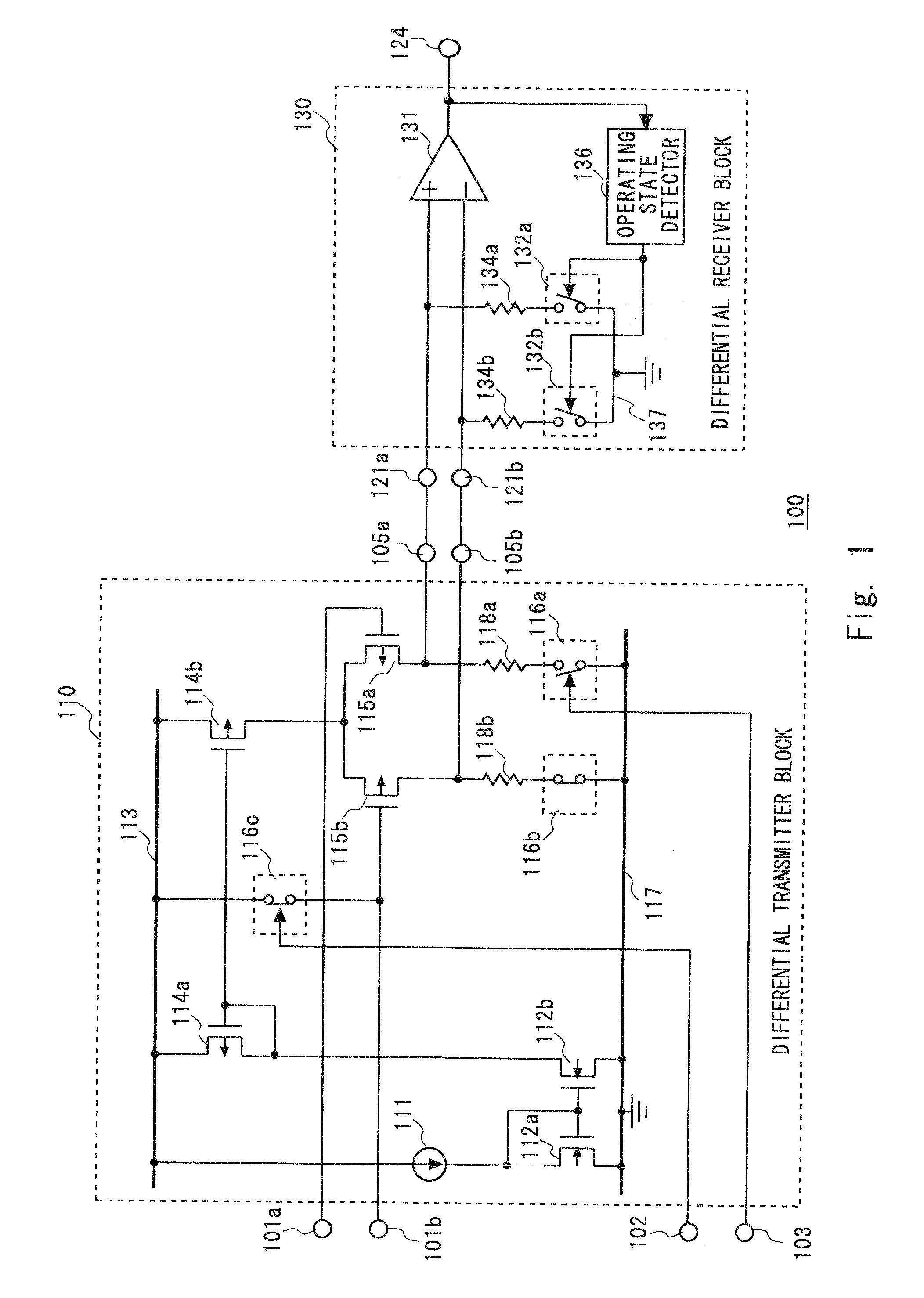 Differential transmitter, differential receiver, signal transmitter, and signal transmitting system