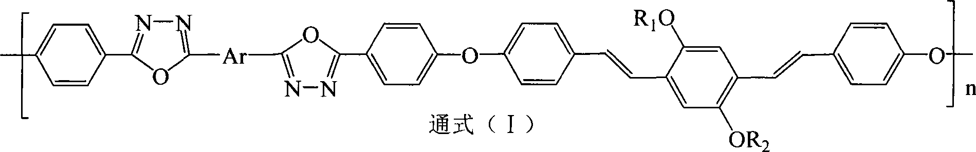 Electric charge transmission type conjugated polymer emitting blue light